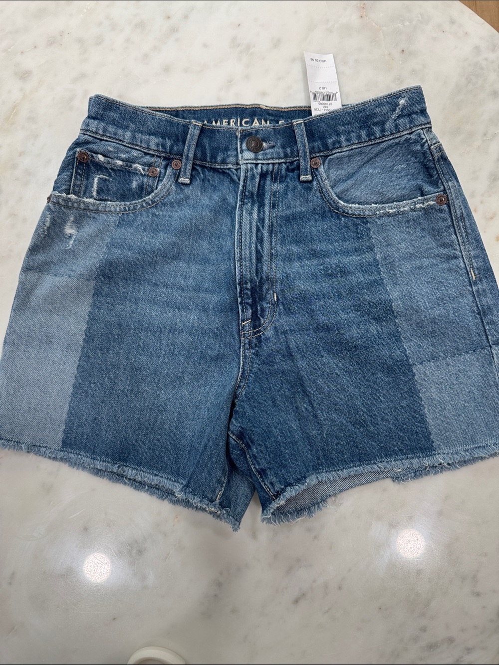American Eagle Outfitters Two-Tone Blue Patchwork Jean Shorts